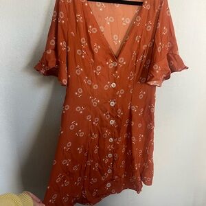 Kimchi Blue Floral Button-Down Dress in Rust